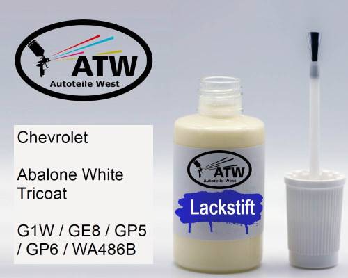 Chevrolet, Abalone White Tricoat, G1W / GE8 / GP5 / GP6 / WA486B: 20ml Lackstift, von ATW Autoteile West.